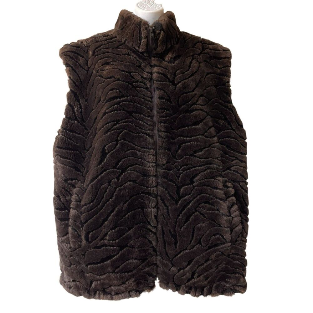 STARFIRE Women’s Faux Fur Vest M Dark Brown Mob Wife Boho Chic Textured Pockets